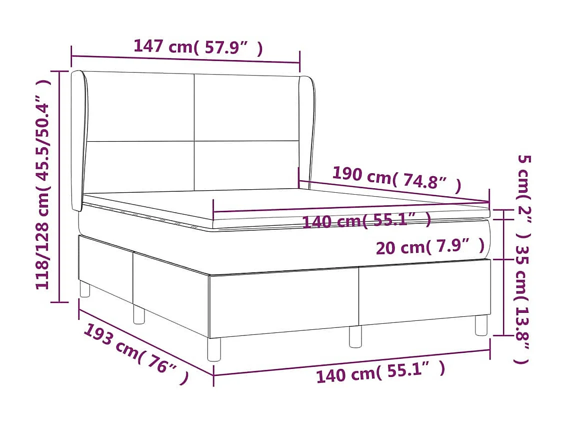 Sommier à lattes de lit avec matelas Gris 140x190 Similicuir