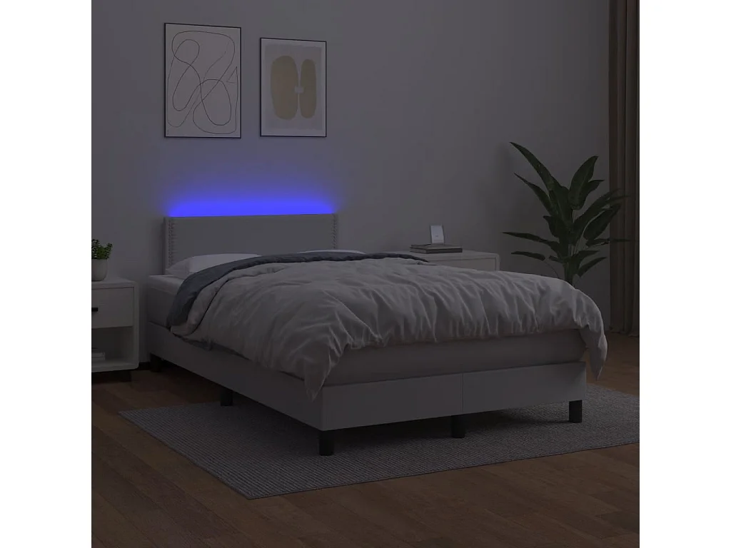 Sommier à lattes de lit matelas LED blanc 120x190 similicuir