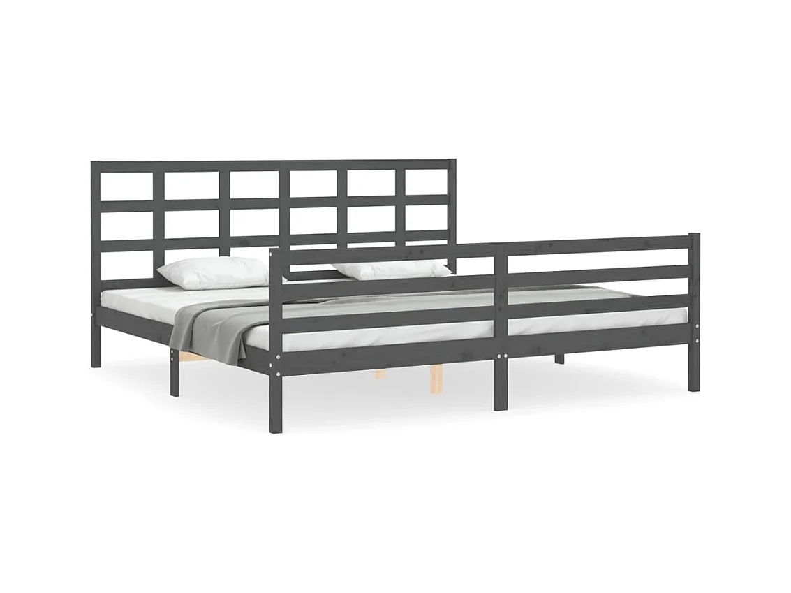 Cadre de lit avec tête de lit gris 200x200 bois massif