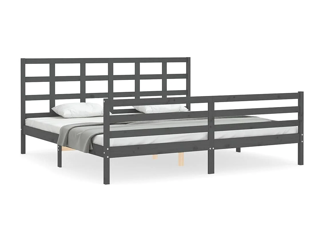 Cadre de lit avec tête de lit gris 200x200 bois massif