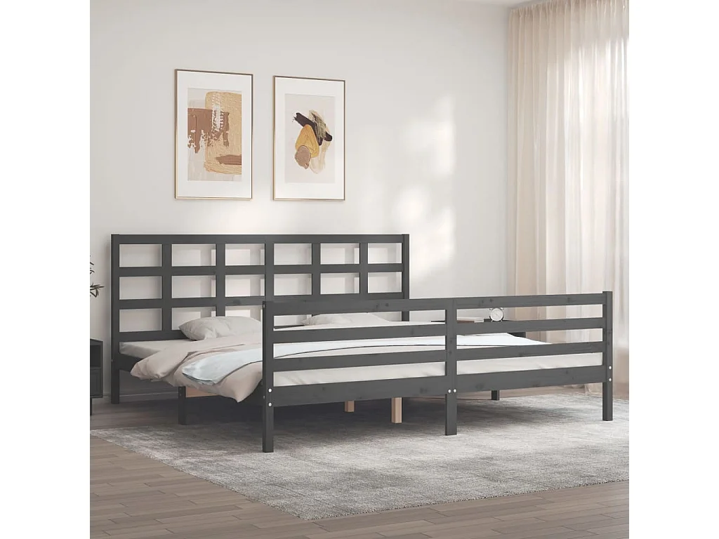 Cadre de lit avec tête de lit gris 200x200 bois massif