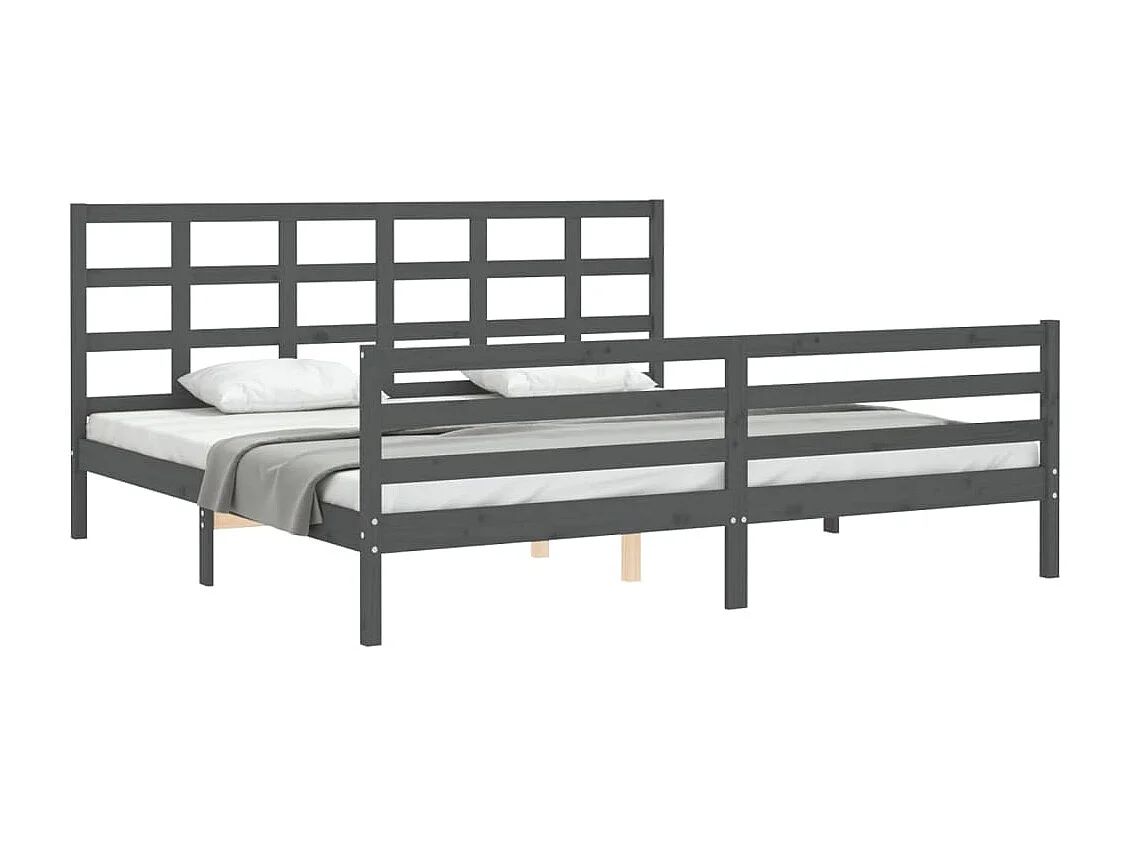 Cadre de lit avec tête de lit gris 200x200 bois massif