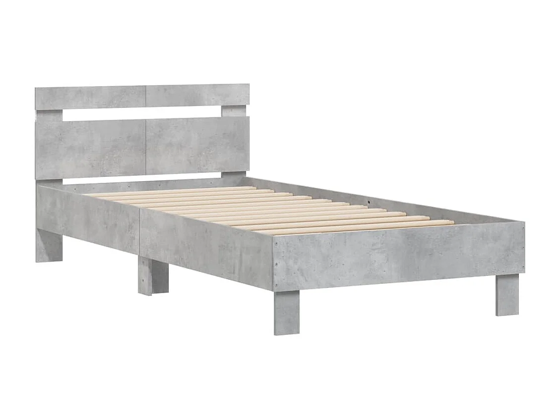 Cadre de lit tête de lit et lumières LED gris béton 100x200