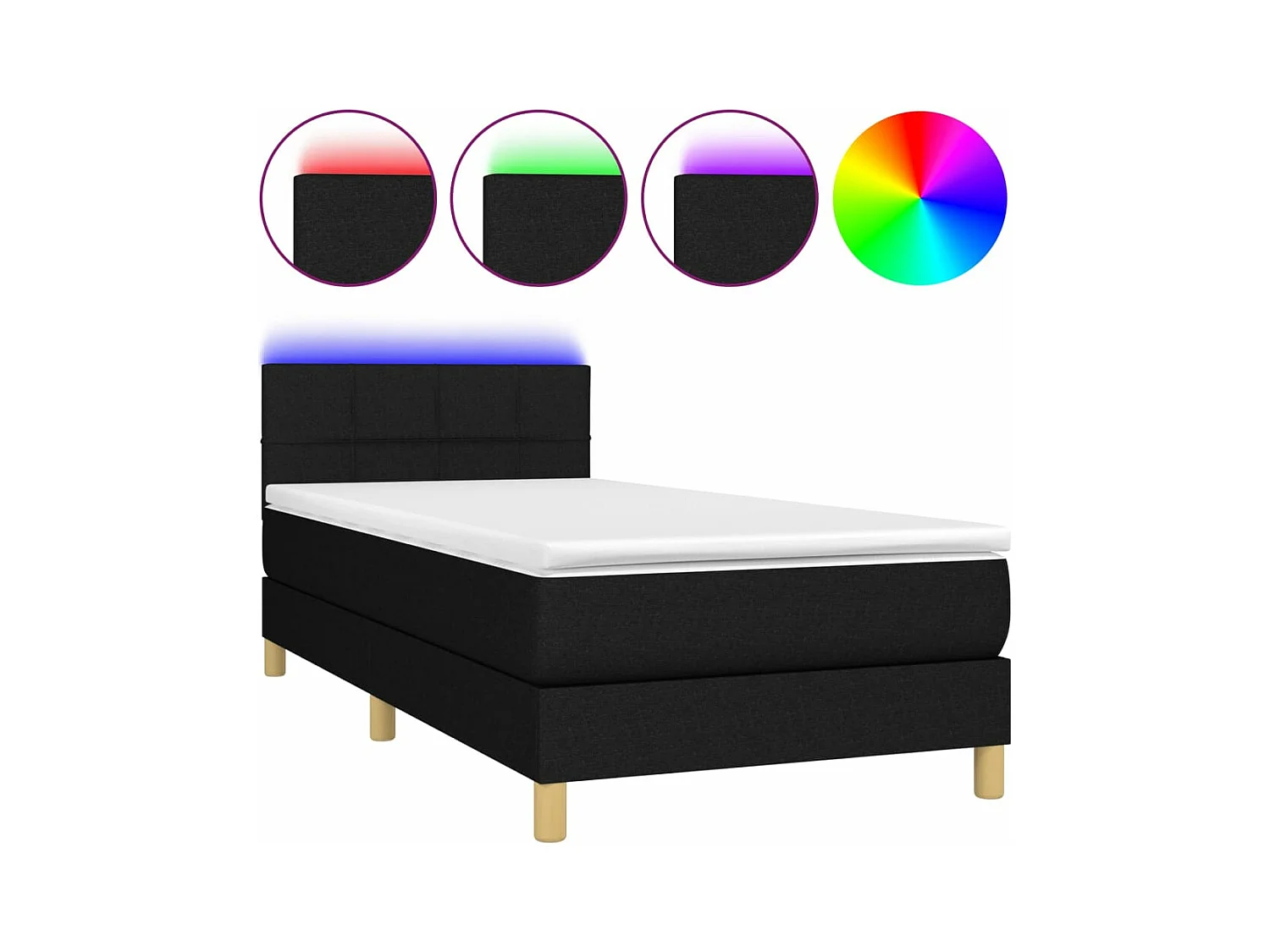 Sommier à lattes de lit avec matelas et LED Noir 90x190 Tissu