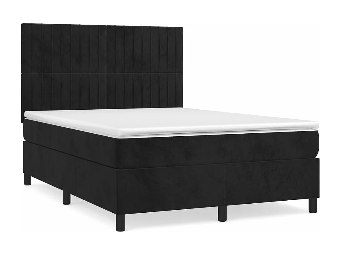 Sommier à lattes de lit avec matelas Noir 140x190 Velours