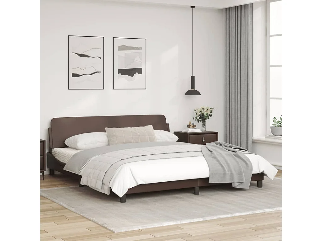 Cadre de lit avec tête de lit Marron 180x200 Similicuir