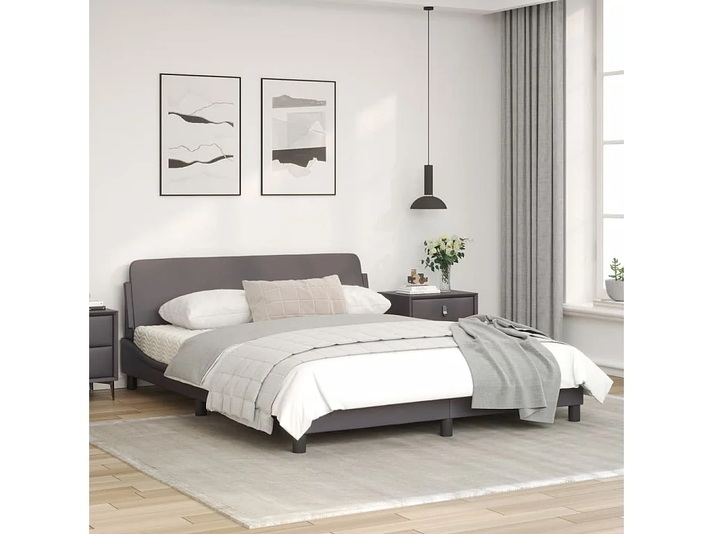 Cadre de lit avec tête de lit Gris 160x200 Similicuir