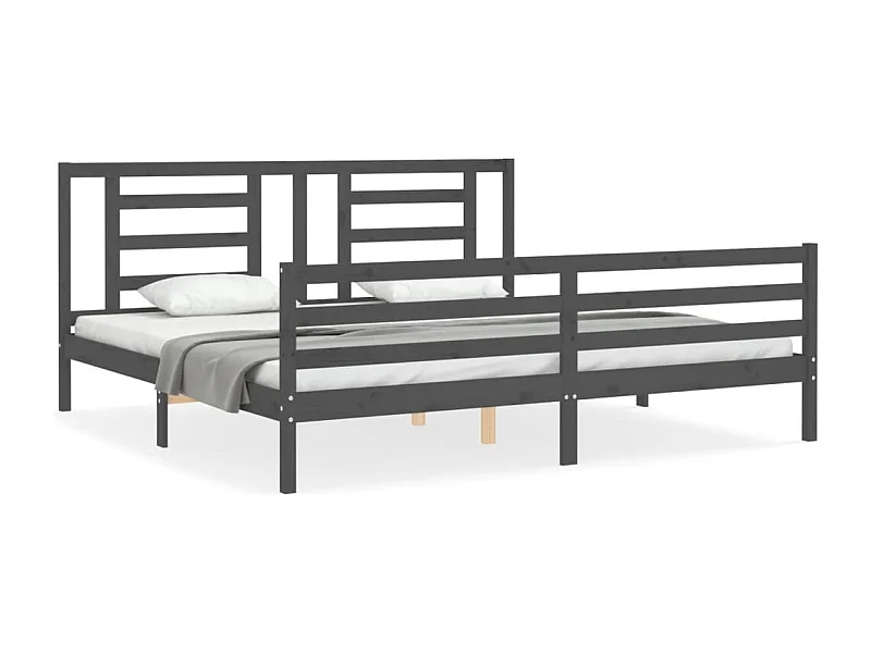 Cadre de lit avec tête de lit gris 200x200 bois massif