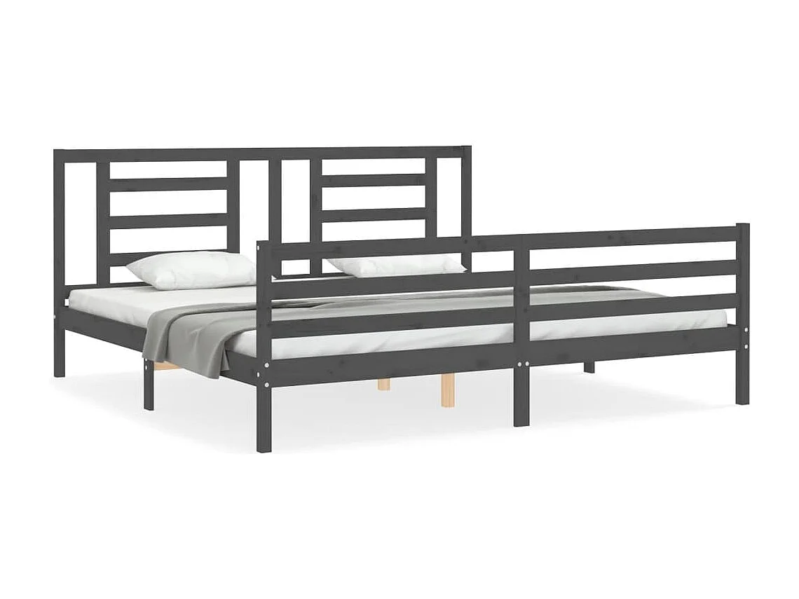 Cadre de lit avec tête de lit gris 200x200 bois massif