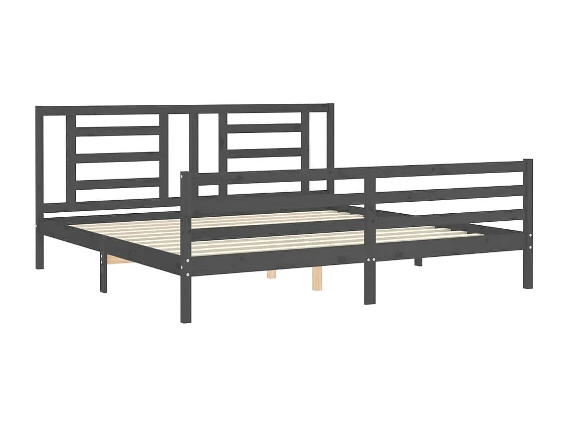 Cadre de lit avec tête de lit gris 200x200 bois massif