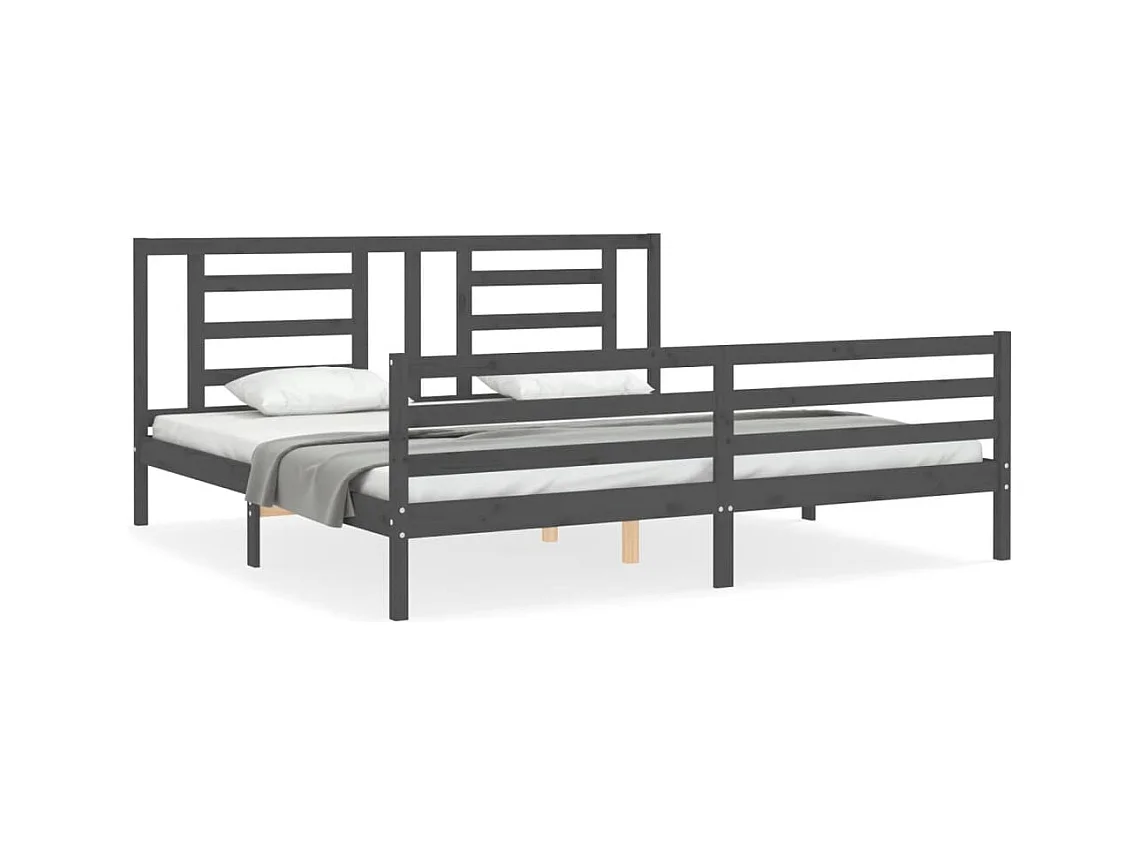 Cadre de lit avec tête de lit gris 200x200 bois massif