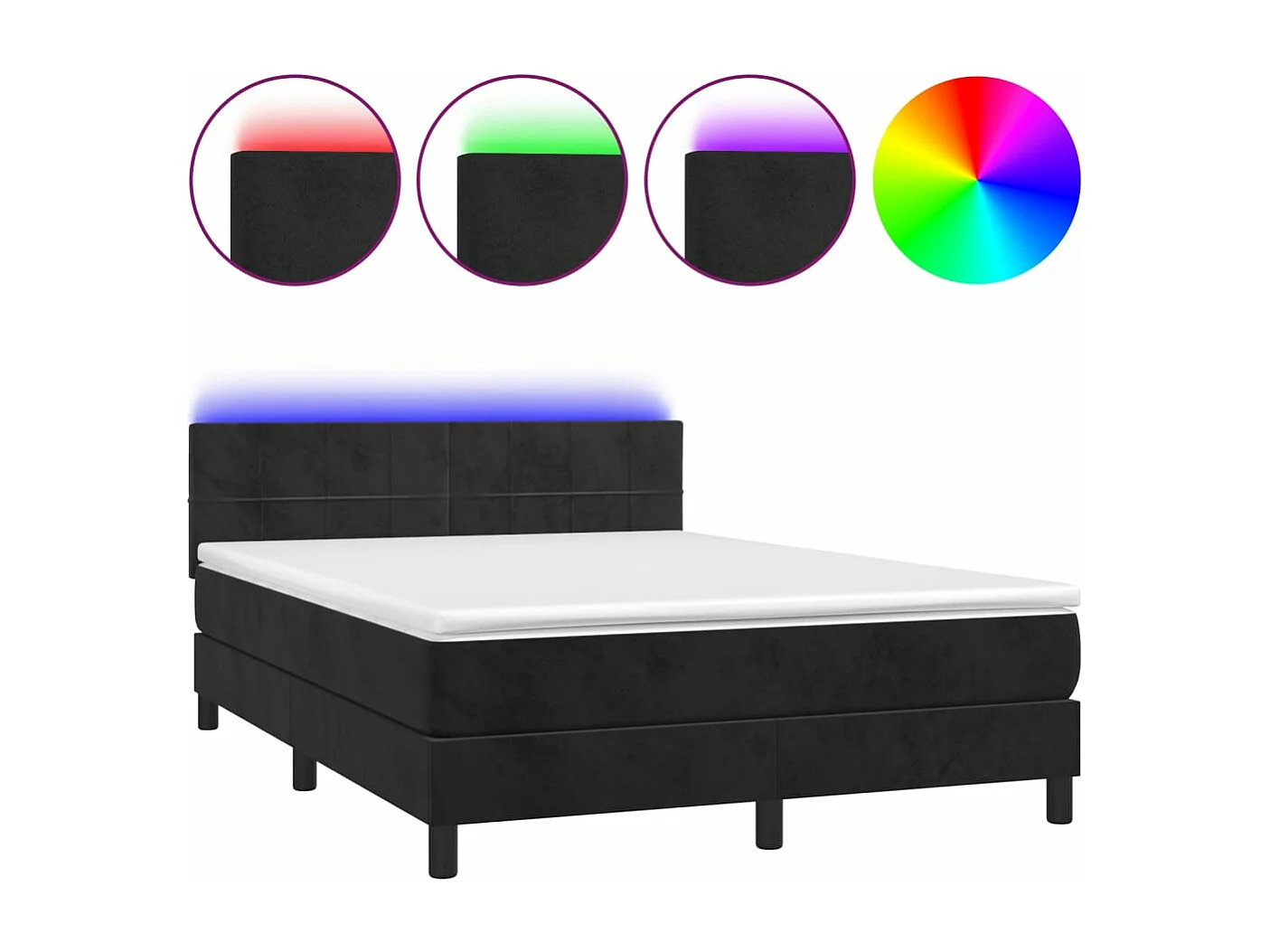 Sommier à lattes de lit avec matelas et LED Noir 140x190