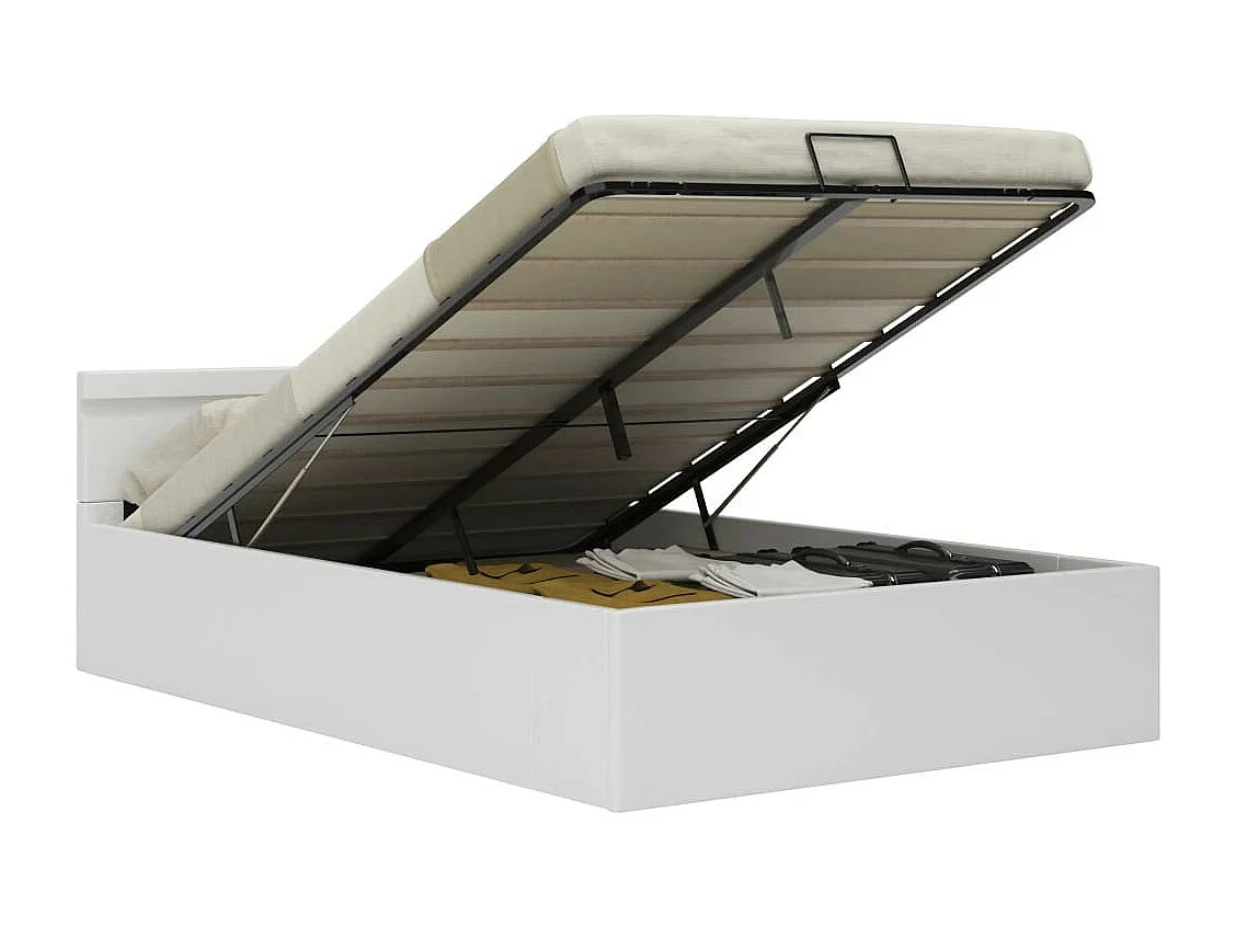 Lit à rangement avec LED Blanc Similicuir 140x200