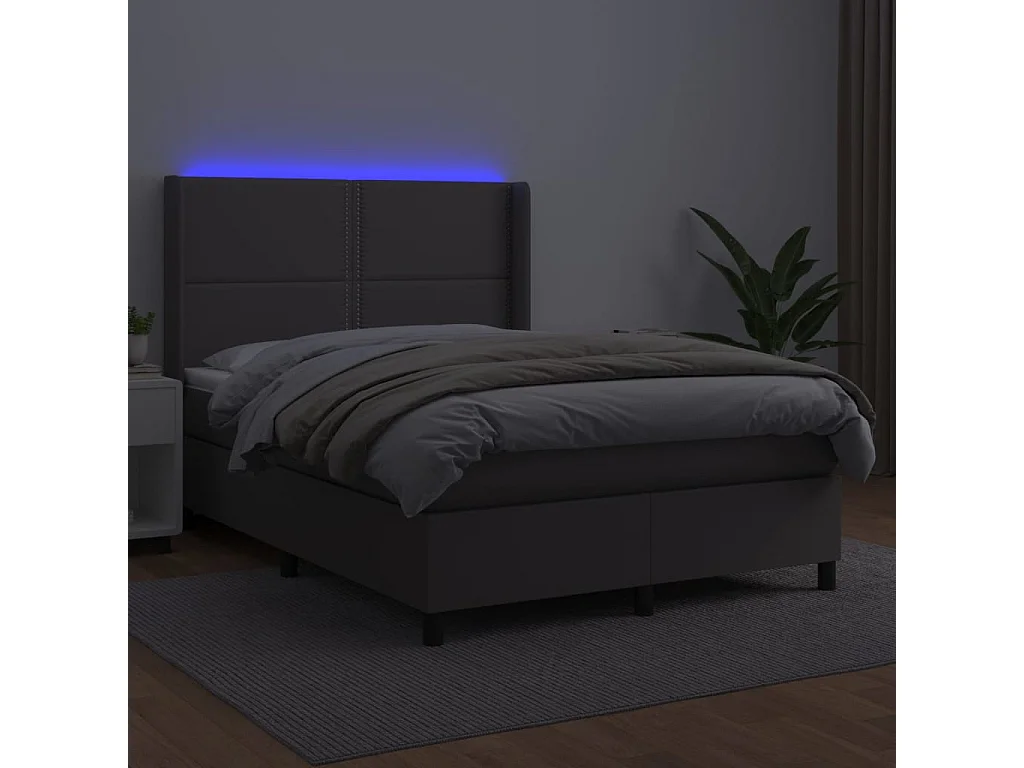 Sommier à lattes de lit matelas LED Gris 140x190 Similicuir