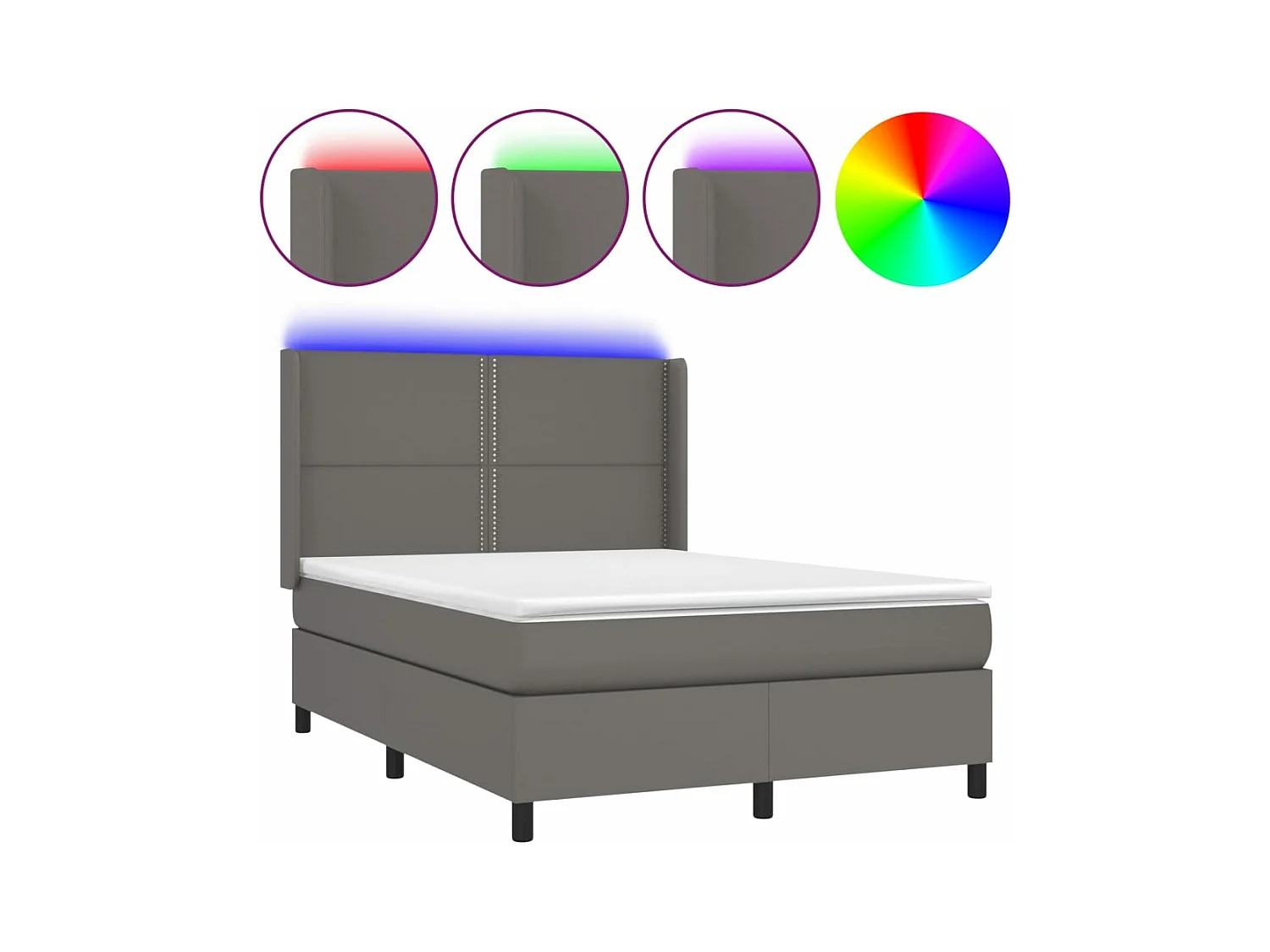 Sommier à lattes de lit matelas LED Gris 140x190 Similicuir