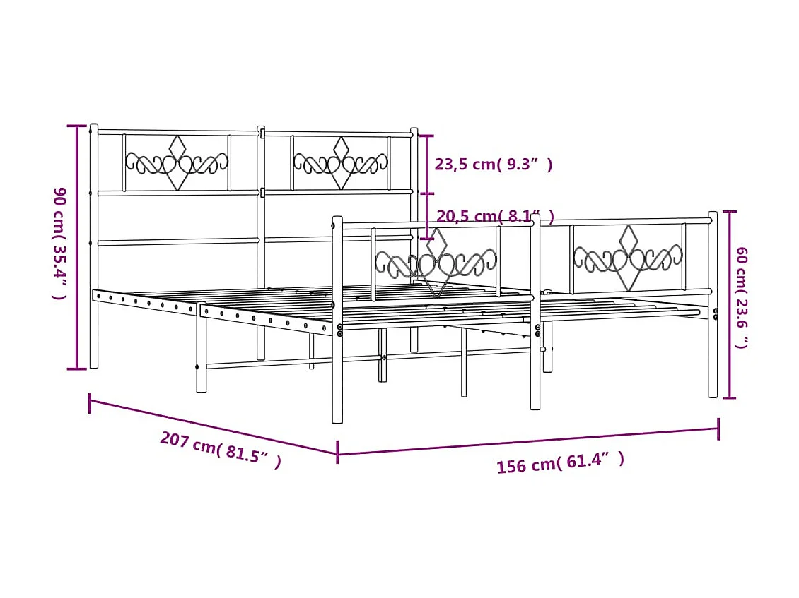 Cadre de lit métal avec tête de lit-pied de lit blanc 150x200