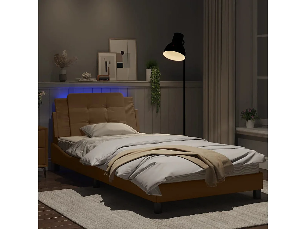 Cadre de lit avec lumières LED cappuccino 100x200 similicuir