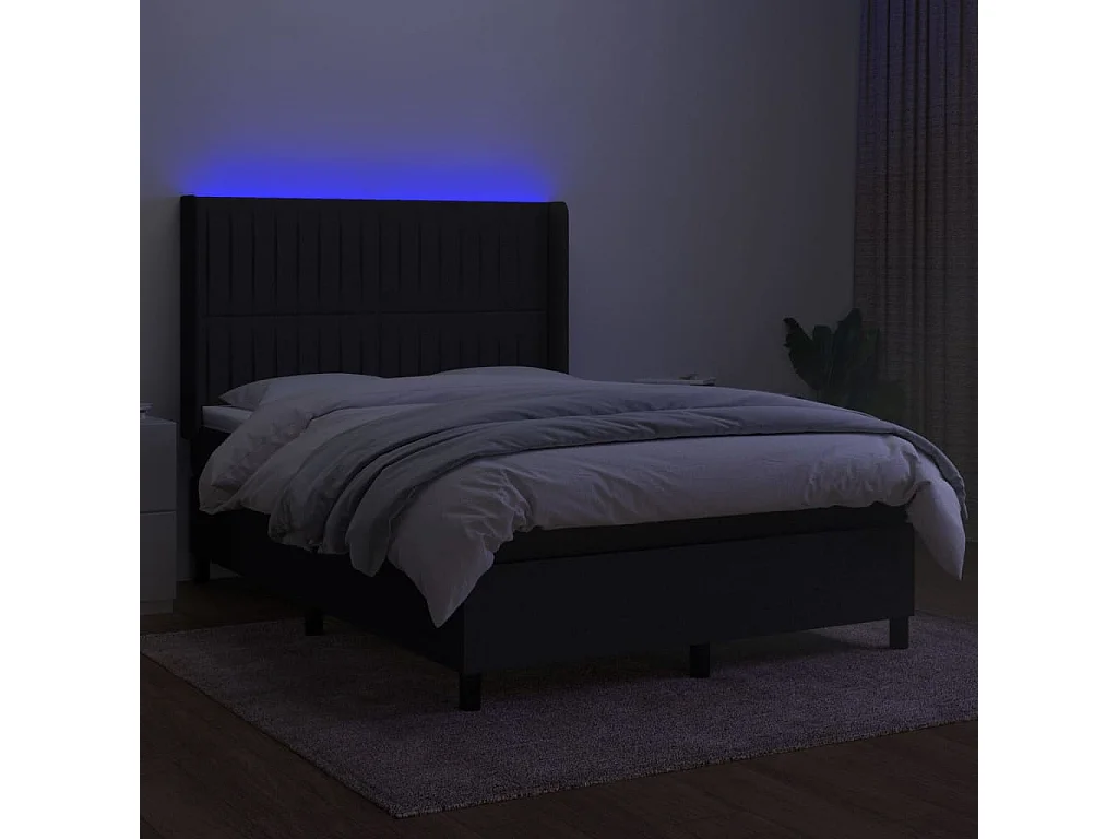 Sommier à lattes de lit matelas et LED Noir 140x190 Tissu