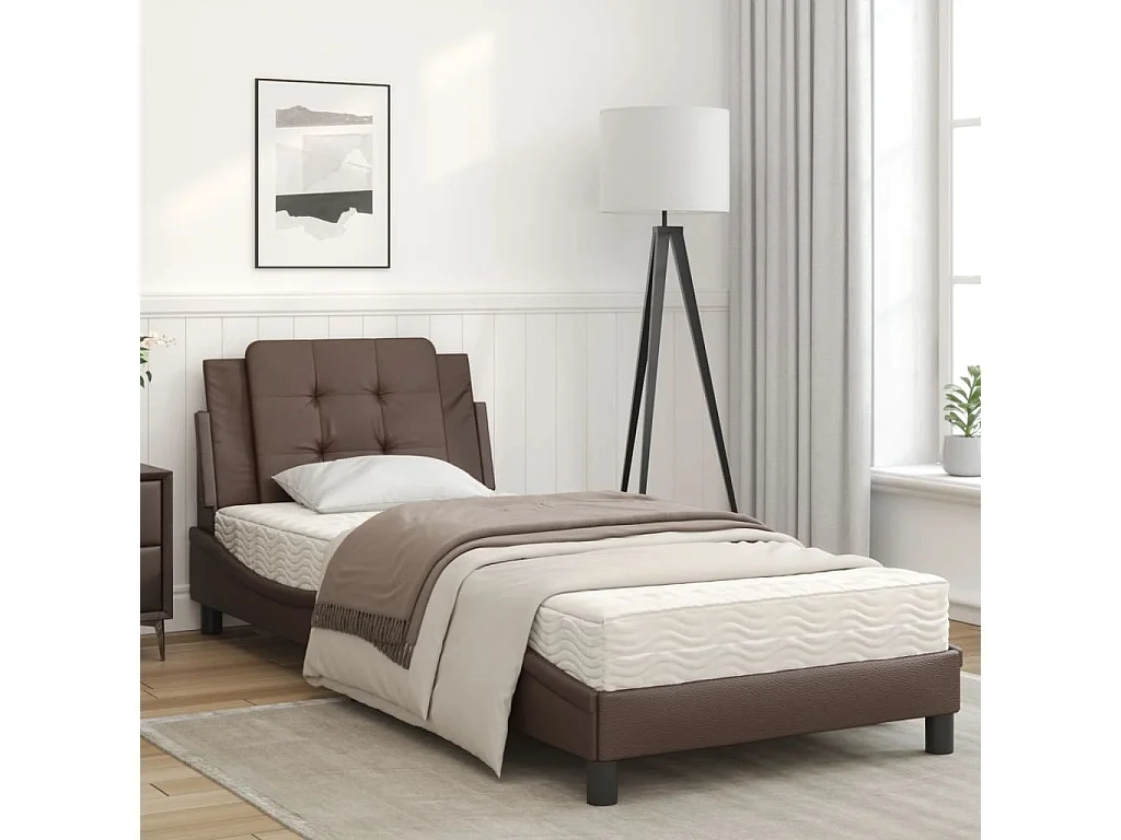 Lit avec matelas marron 80x200 similicuir