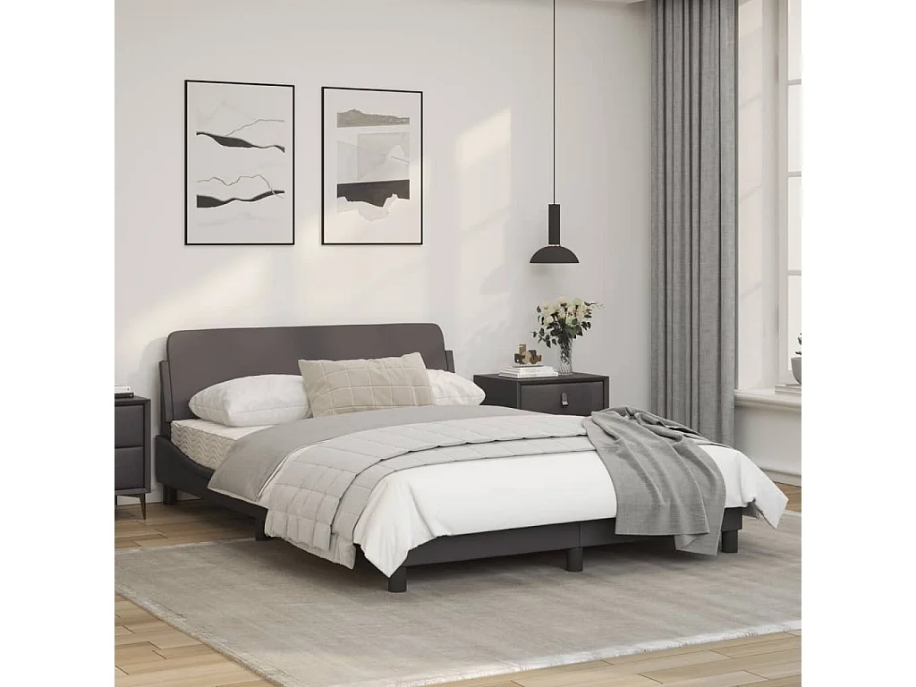 Cadre de lit avec tête de lit Gris 140x190 Similicuir