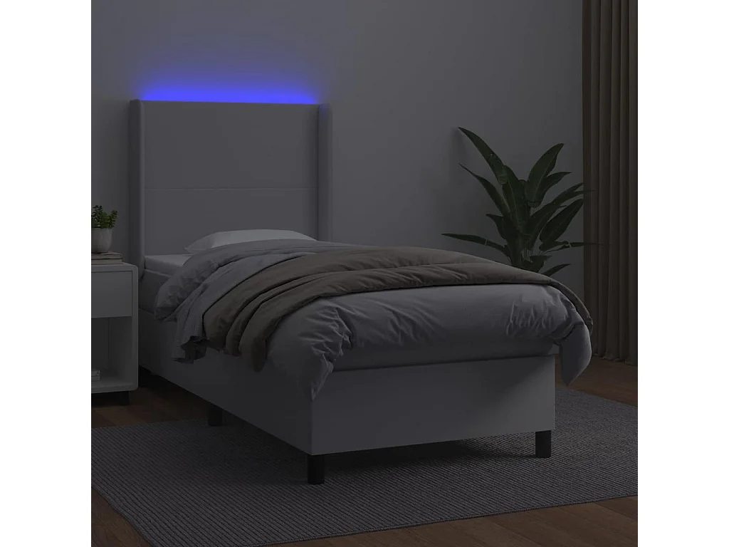 Sommier à lattes de lit matelas LED Blanc 80x200 Similicuir