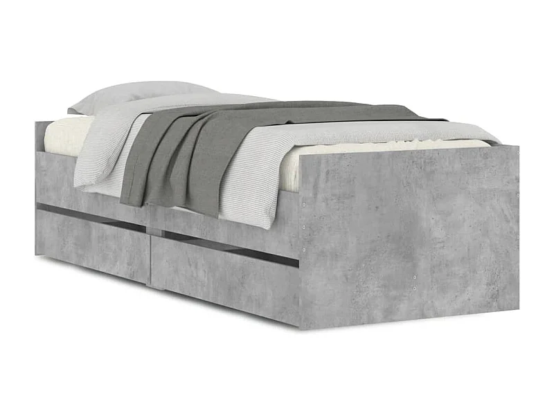 Cadre de lit avec tiroirs gris béton 90x190