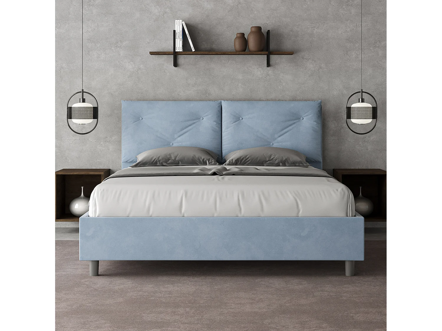 Lit avec sommier rembourré 160x200 microfibre bleu clair Appia