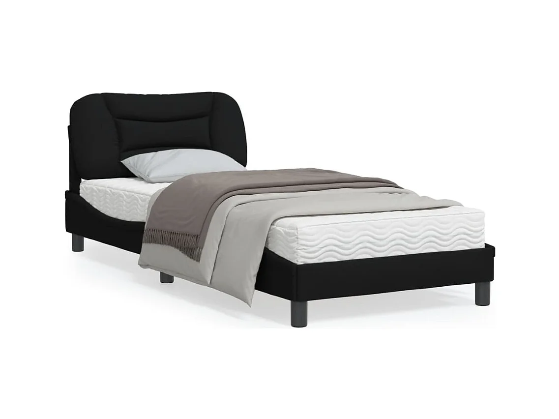 Cadre de lit avec tête de lit Noir 90x200 Tissu