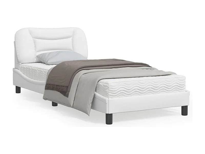 Cadre de lit avec tête de lit Blanc 90x190 Similicuir