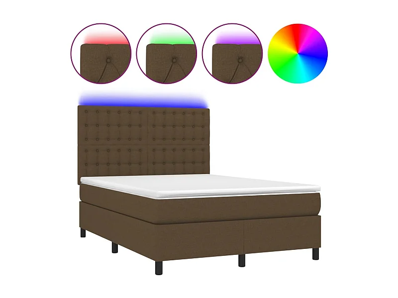 Sommier à lattes de lit matelas et LED Marron foncé 140x200