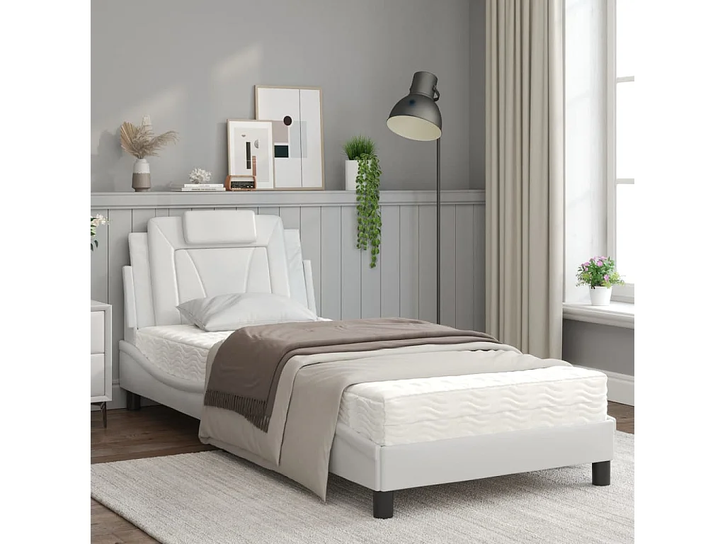 Lit avec matelas blanc 80x200 similicuir