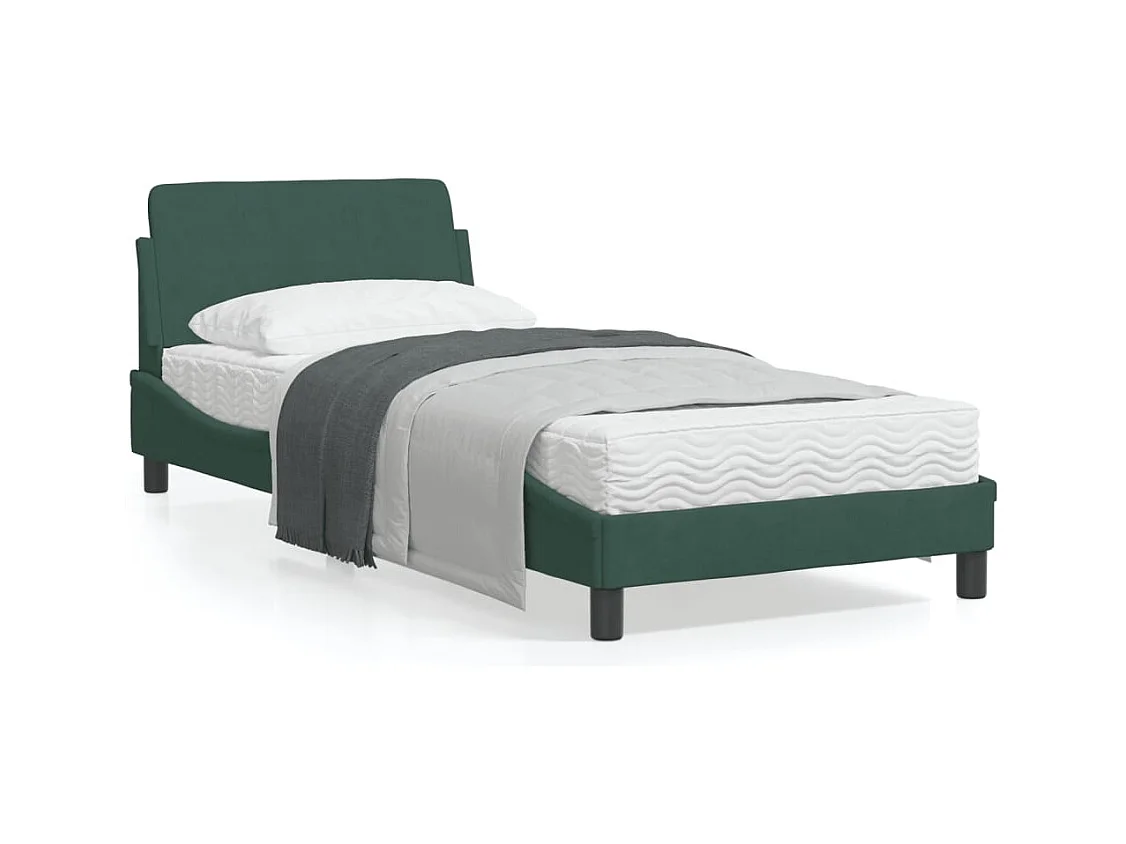 Cadre de lit avec tête de lit Vert foncé 90x190 Velours