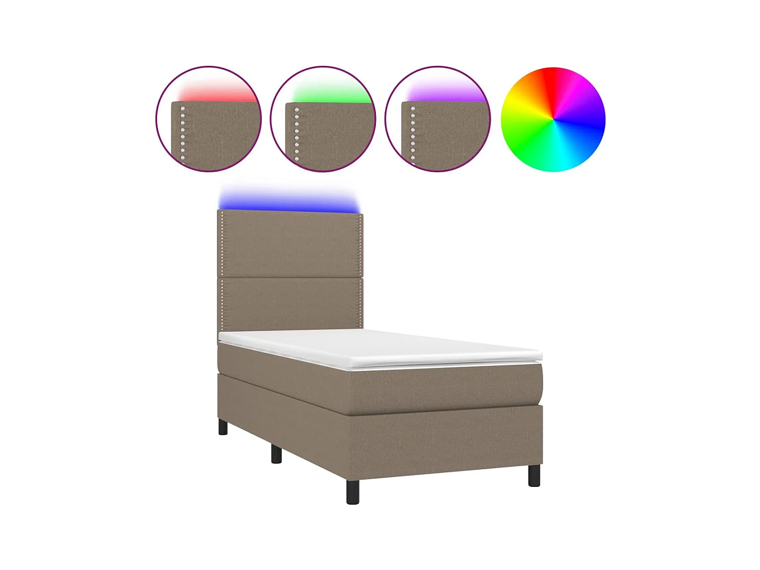Sommier à lattes de lit et matelas et LED Taupe 90x190 Tissu