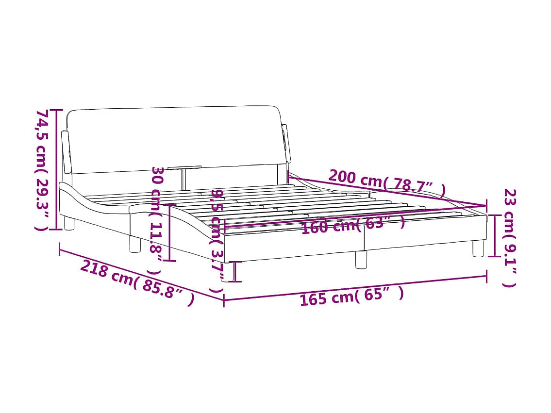 Cadre de lit avec tête de lit Gris foncé 160x200 Velours