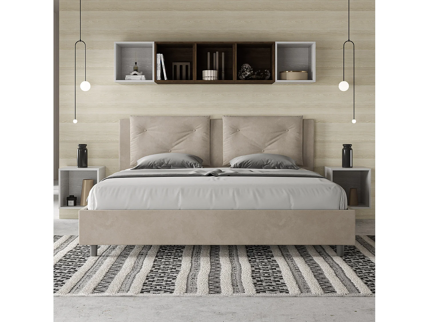 Lit avec sommier rembourré 180x200 microfibre sable Appia