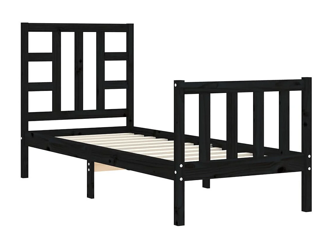 Cadre de lit avec tête de lit noir petit simple bois massif