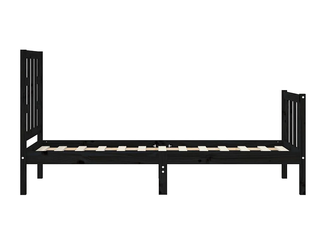 Cadre de lit avec tête de lit noir petit simple bois massif