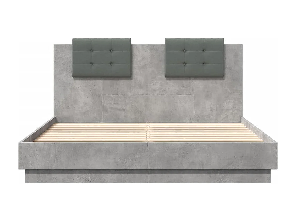 Cadre de lit tête de lit et lumières LED gris béton 140x200