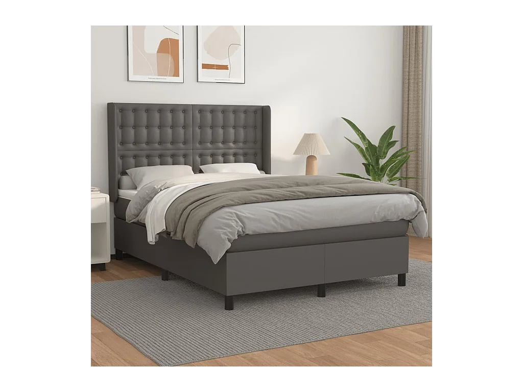Sommier à lattes de lit avec matelas Gris 140x200 Similicuir