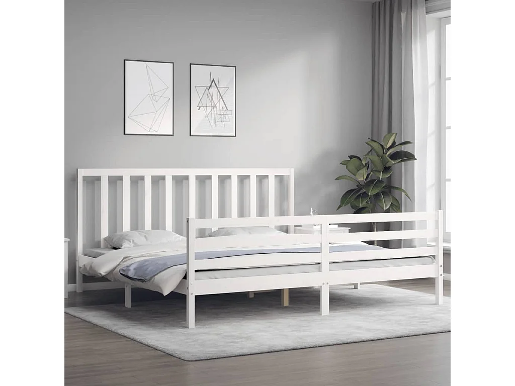 Cadre de lit avec tête de lit blanc 200x200 bois massif