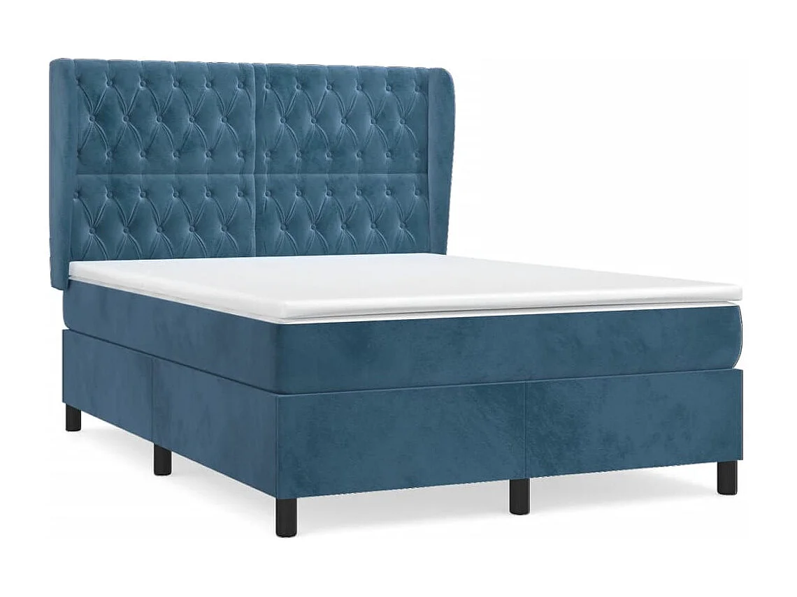 Lit à sommier tapissier et matelas Bleu foncé 140x200 Velours 2