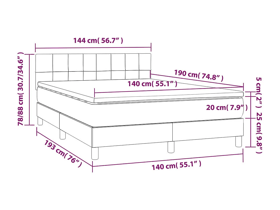 Sommier à lattes de lit avec matelas Noir 140x190 Velours