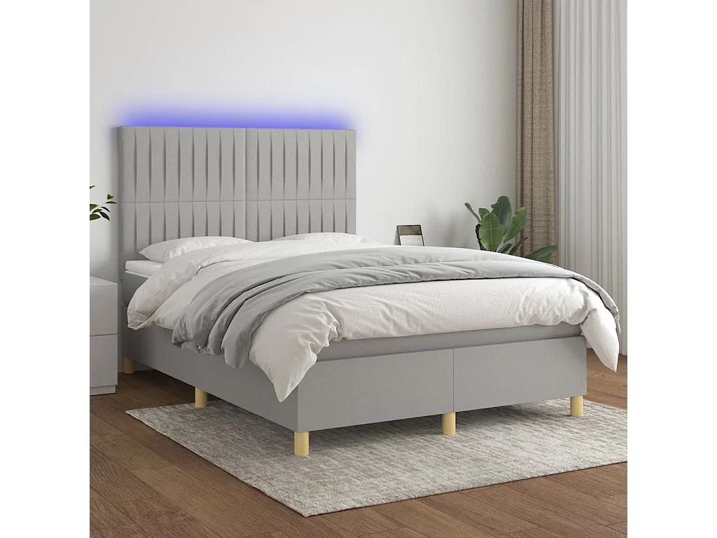 Lit à sommier tapissier et matelas et LED Gris clair 140x190 Tissu 3
