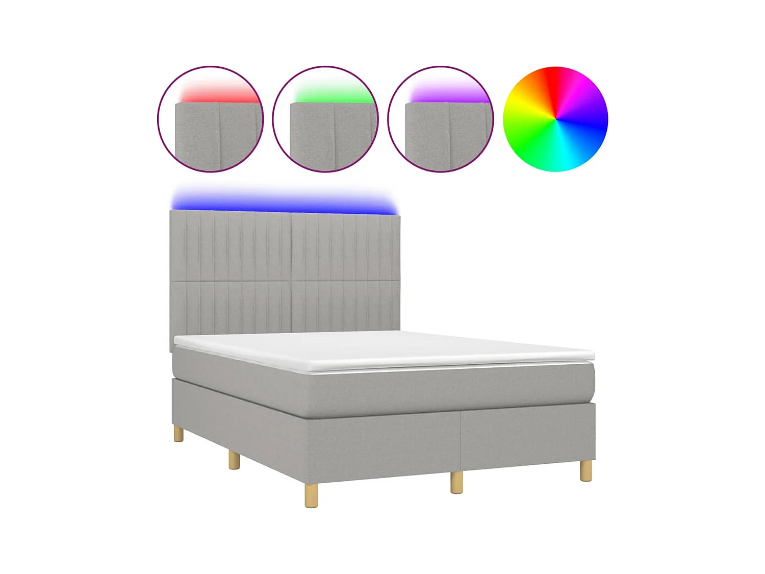 Lit à sommier tapissier et matelas et LED Gris clair 140x190 Tissu 3