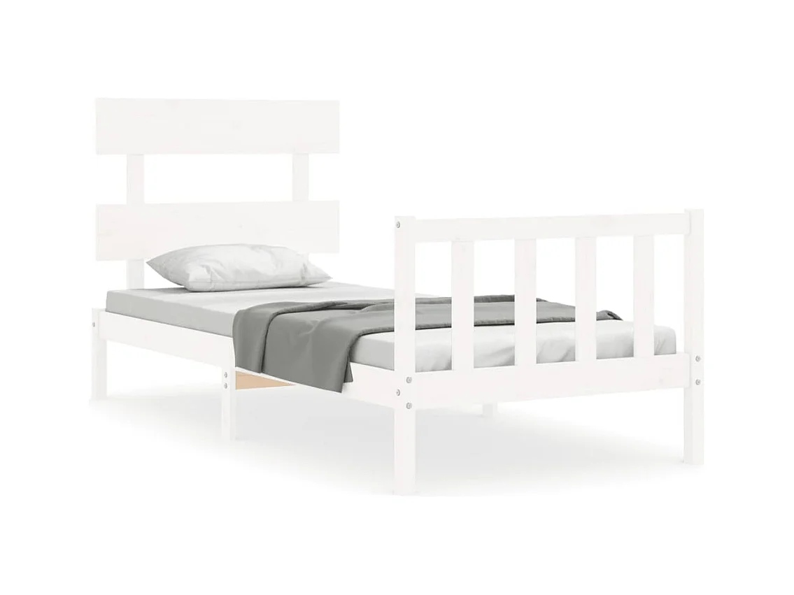 Cadre de lit avec tête de lit blanc simple bois massif