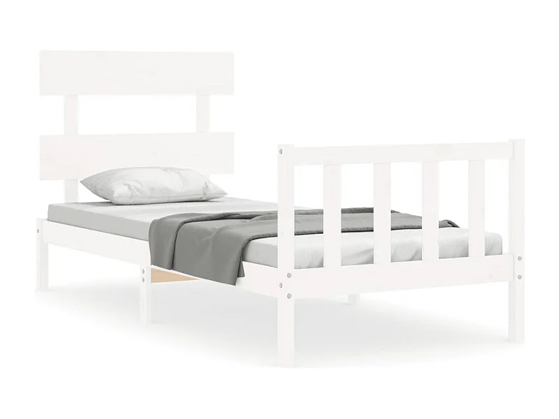 Cadre de lit avec tête de lit blanc simple bois massif