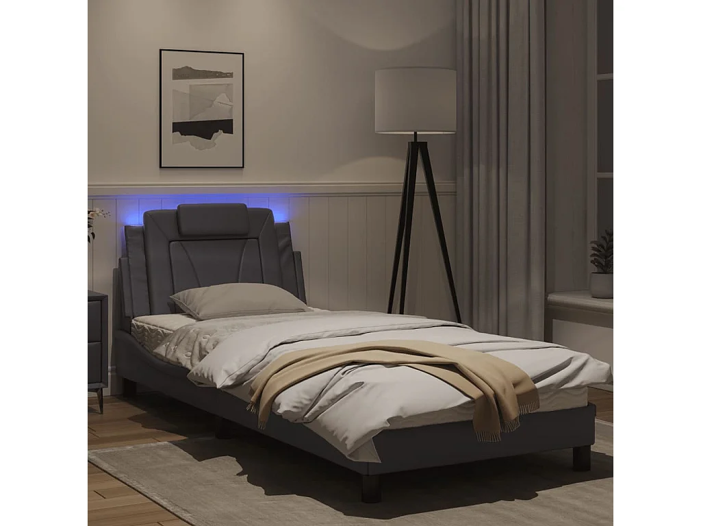 Cadre de lit avec lumières LED gris 80x200 similicuir