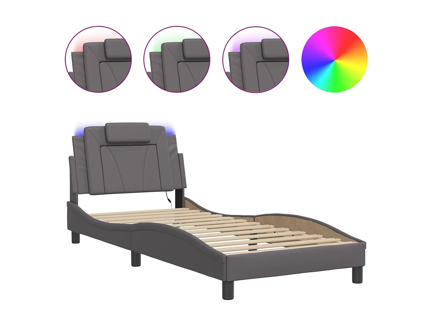 Cadre de lit avec lumières LED gris 80x200 similicuir