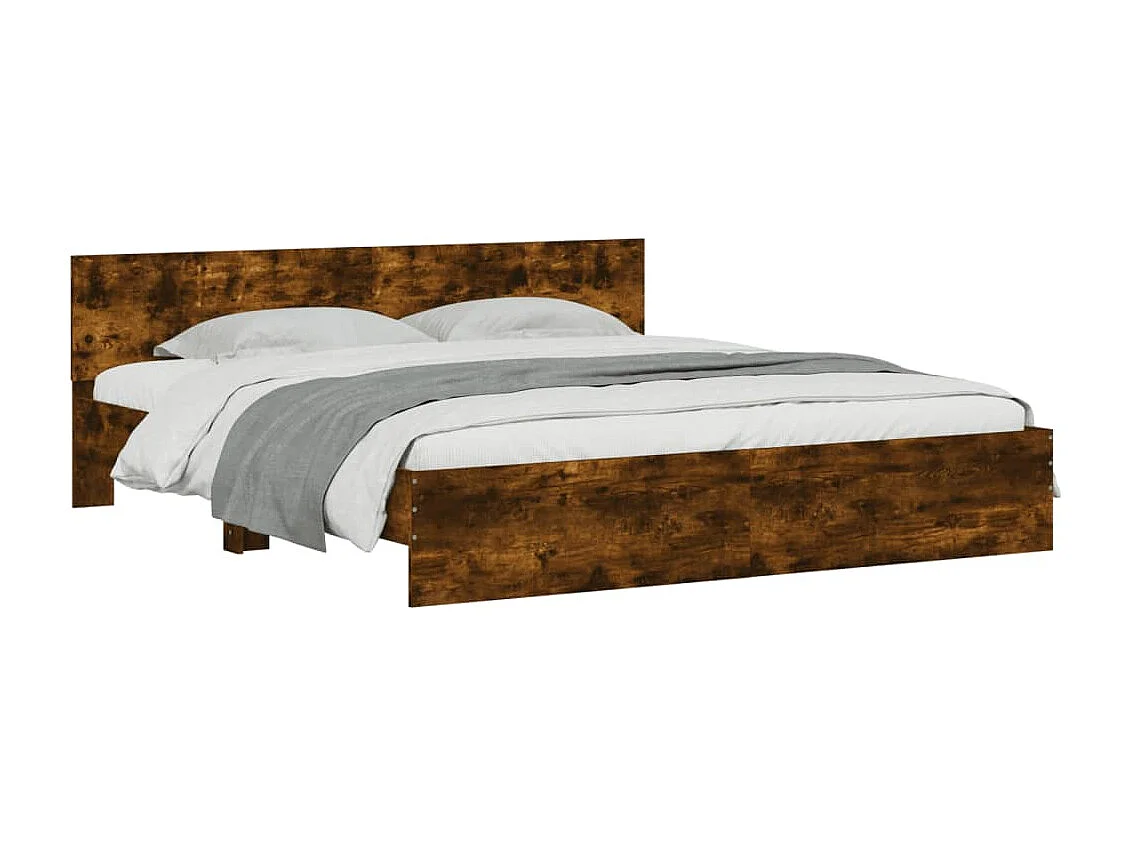 Cadre de lit avec tête de lit et LED chêne fumé 200x200