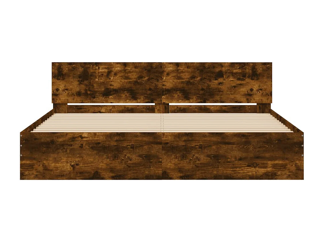 Cadre de lit avec tête de lit et LED chêne fumé 200x200